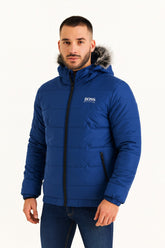 Men’s Navy Oversized Fur Hood Puffer Jacket